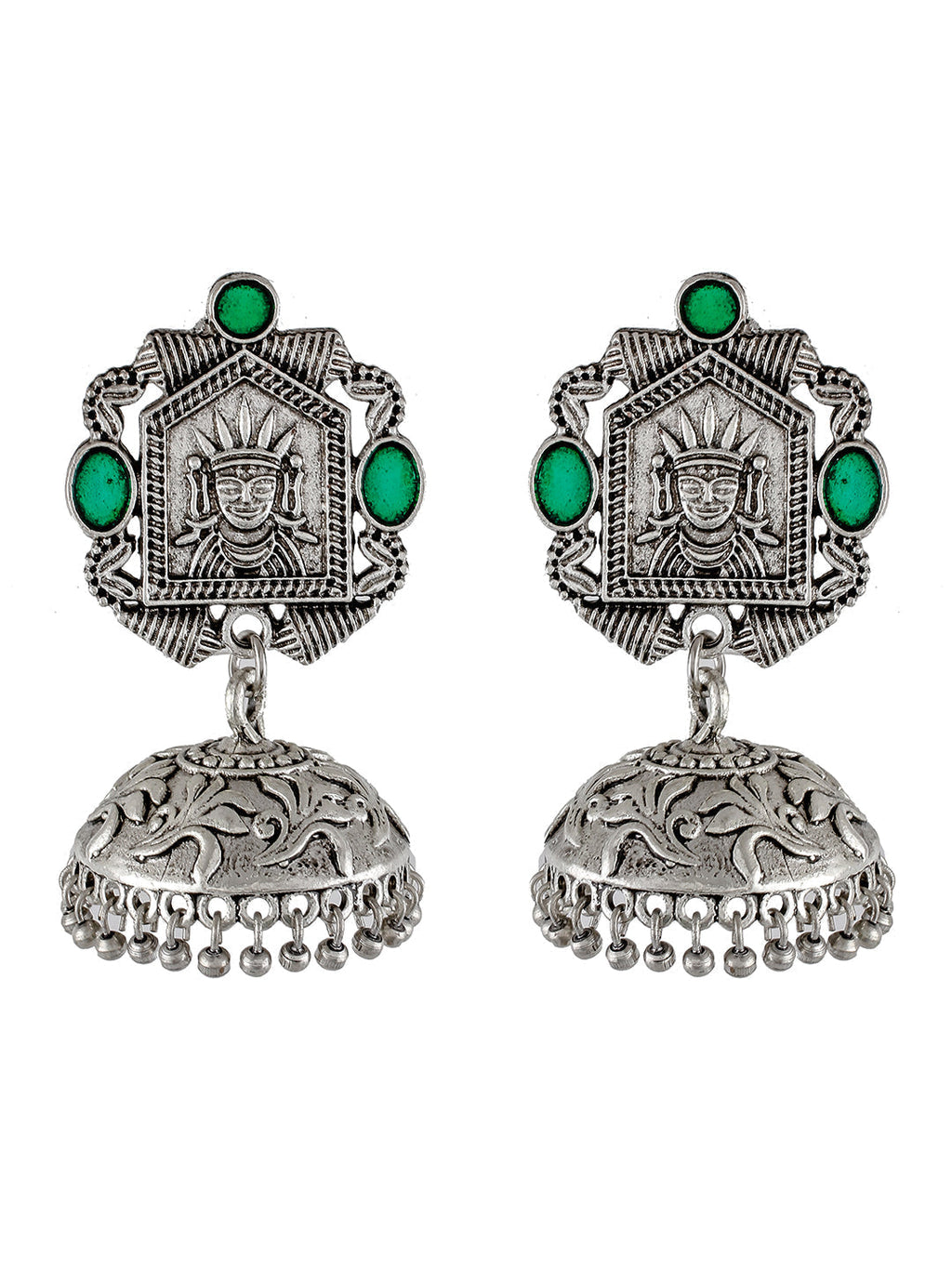 Green Stone Antique Traditional Jhumka Earrings Online