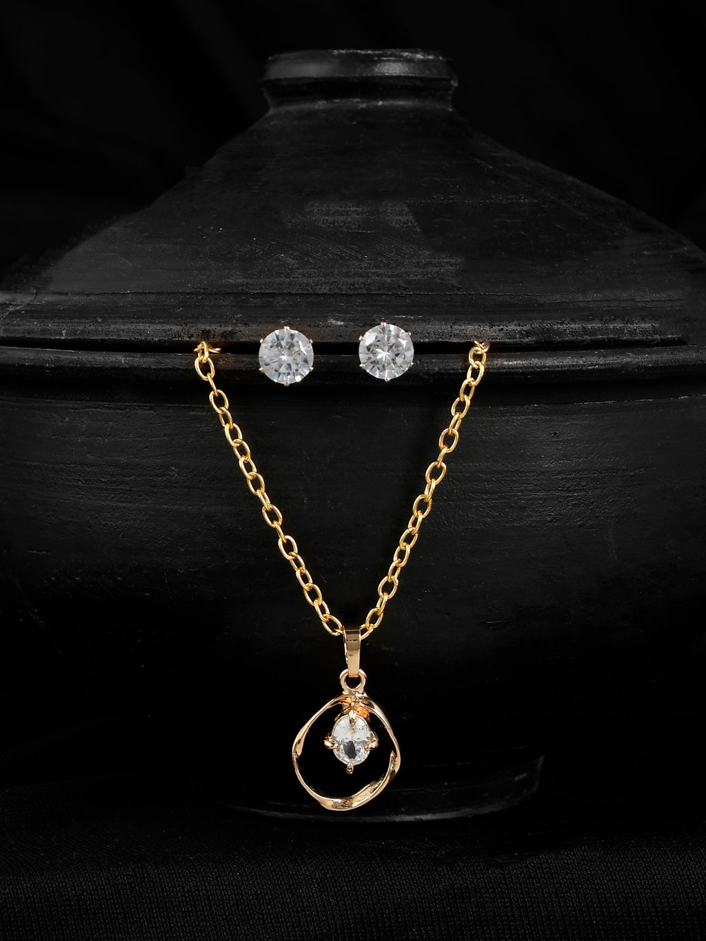 Gold Plated AD Stone Studded Pendant Jewellery Set