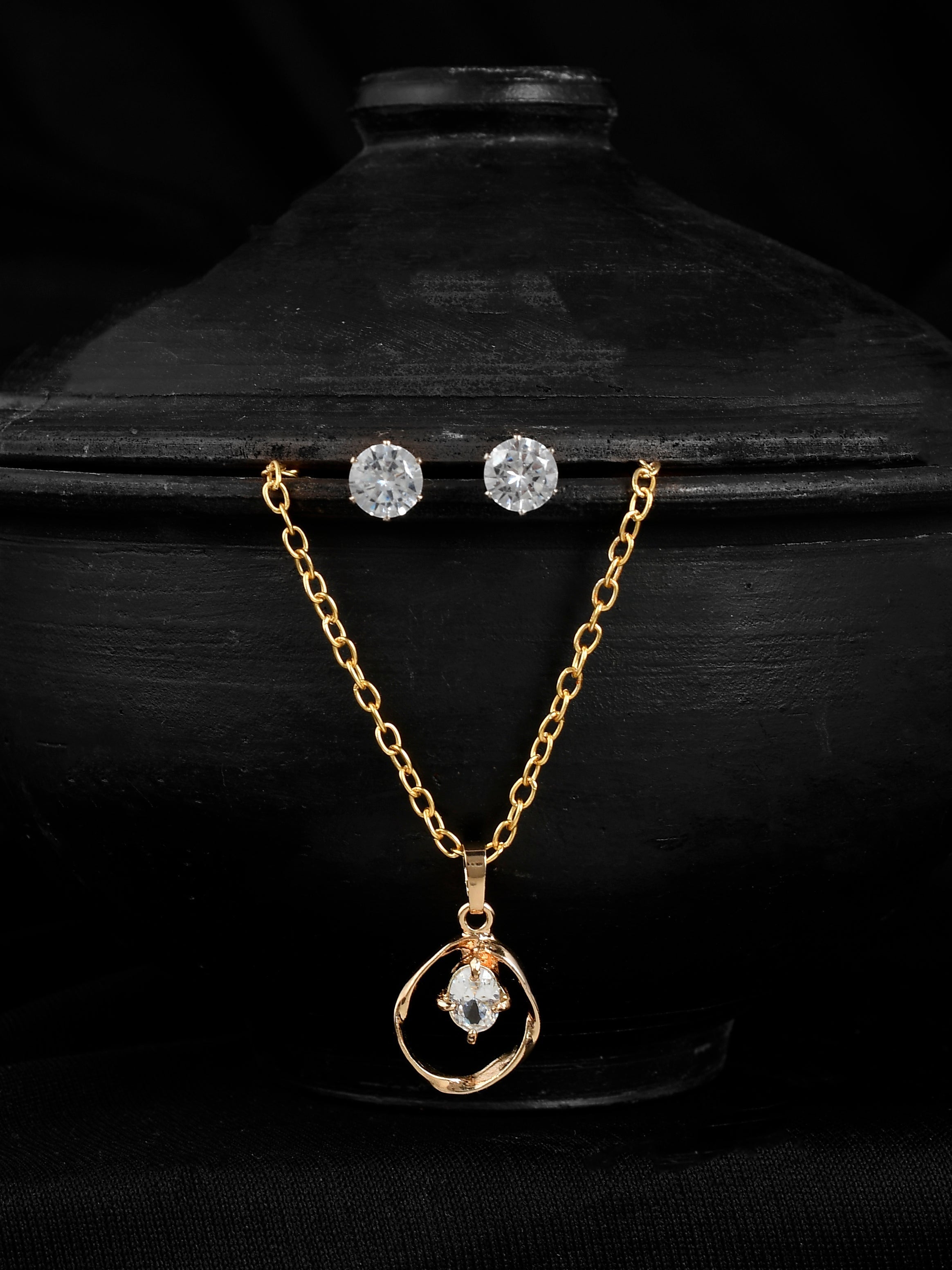 Gold Plated AD Stone Studded Pendant Jewellery Set